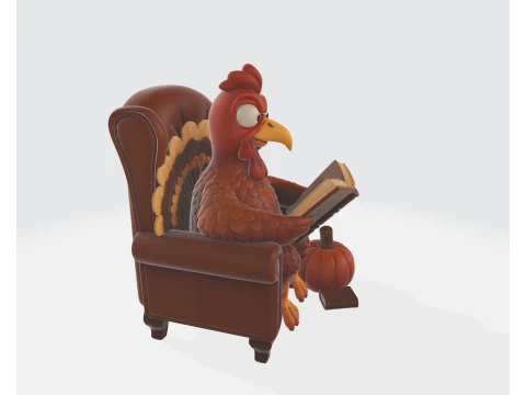 Thanksgiving Turkey Reading Chair Decor Cozy Fall Holiday Pumpkin Book Lover Figurine 3D Print Model