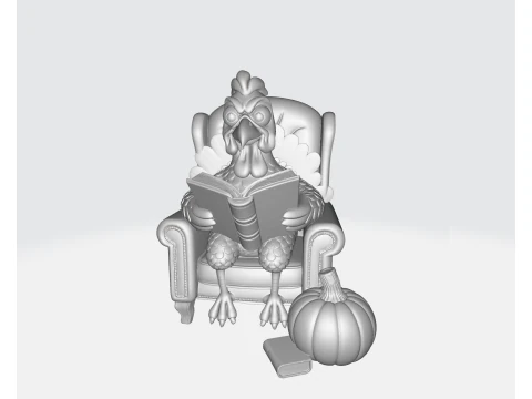 Thanksgiving Turkey Reading Chair Decor Cozy Fall Holiday Pumpkin Book Lover Figurine 3D Print Model