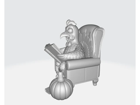 Thanksgiving Turkey Reading Chair Decor Cozy Fall Holiday Pumpkin Book Lover Figurine 3D Print Model