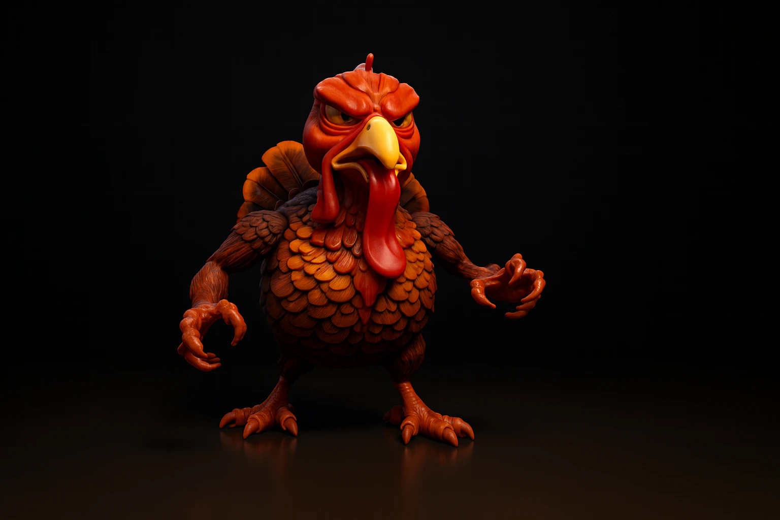 Ferocious Turkey Warrior Unique Fantasy Bird Figurine Thanksgiving Decor Tabletop Miniature or 3D Print Model .c4d .max .obj .3ds .fbx .stl .blend 
