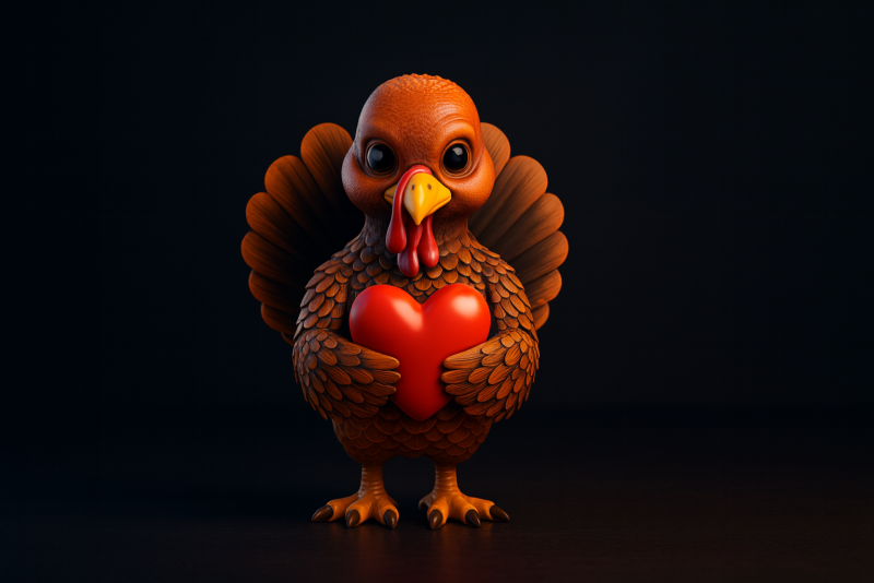 하트를 들고 있는 귀여운 칠면조 칠면조 조각상 추수감사절 가을 장식 동물 애호가 소장품 3D 프린트 모델 .c4d .max .obj .3ds .fbx .stl .blend