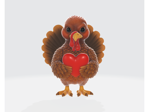 하트를 들고 있는 귀여운 칠면조 칠면조 조각상 추수감사절 가을 장식 동물 애호가 소장품 3D 프린트 모델