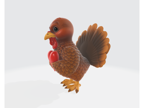 하트를 들고 있는 귀여운 칠면조 칠면조 조각상 추수감사절 가을 장식 동물 애호가 소장품 3D 프린트 모델