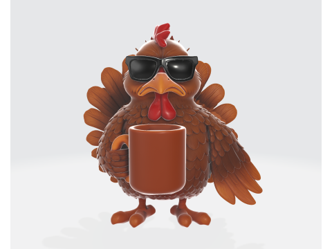 Turkey with Coffee Mug Funny Coffee Lover Bird Figurine Unique Thanksgiving Gift Desk Decor 3D Print Model