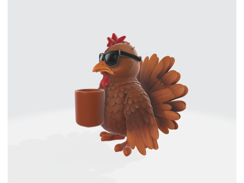 Turkey with Coffee Mug Funny Coffee Lover Bird Figurine Unique Thanksgiving Gift Desk Decor 3D Print Model