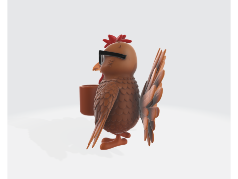 Turkey with Coffee Mug Funny Coffee Lover Bird Figurine Unique Thanksgiving Gift Desk Decor 3D Print Model