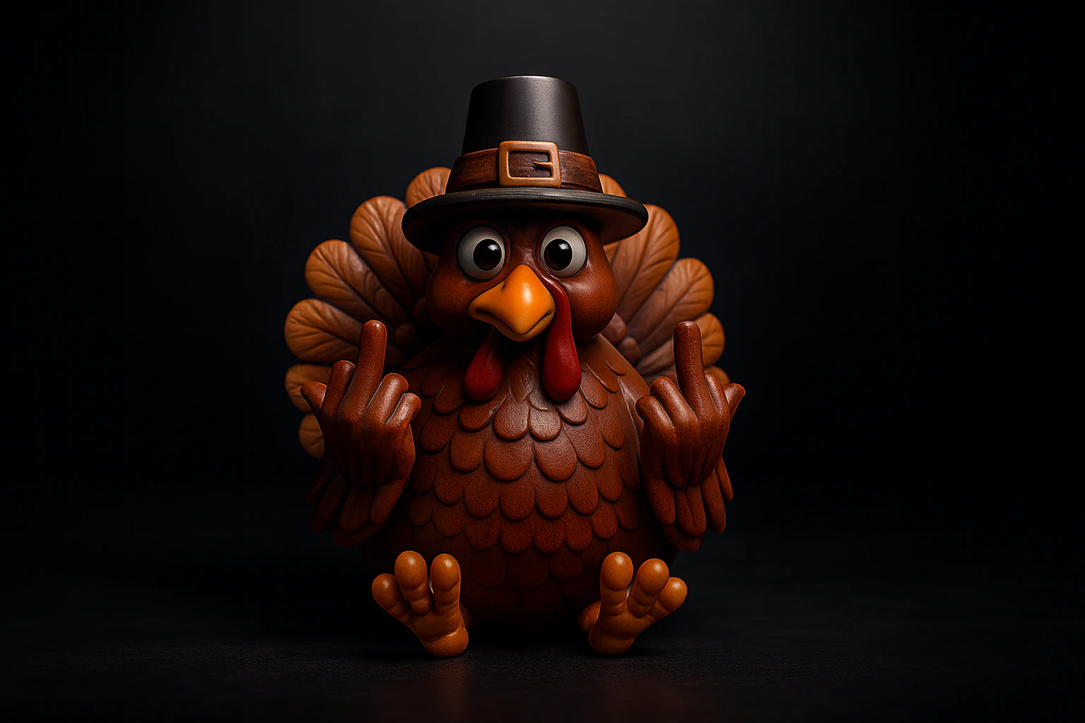 Funny Thanksgiving Turkey Middle Finger Statue Pilgrim Hat Turkey Figurine Hilarious Holiday 3D Print Model .c4d .max .obj .3ds .fbx .stl .blend 