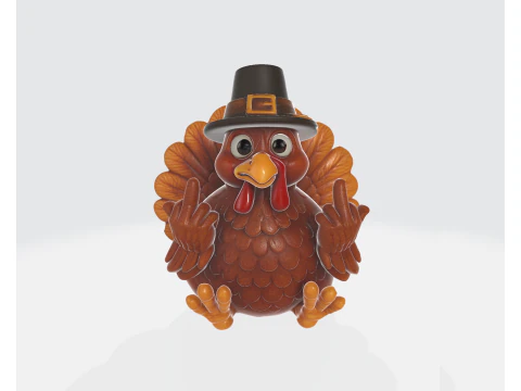 Funny Thanksgiving Turkey Middle Finger Statue Pilgrim Hat Turkey Figurine Hilarious Holiday 3D Print Model