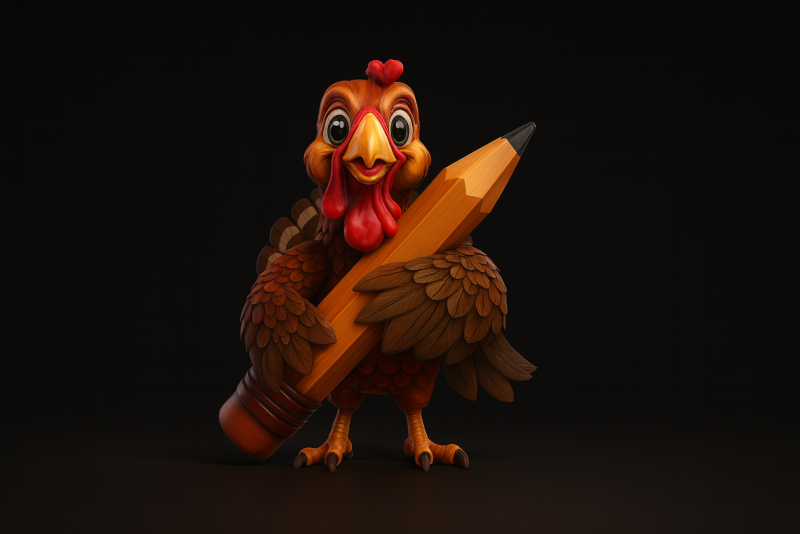 연필 3D 인쇄 모델이 있는 귀여운 칠면조 추수감사절 장식 교사 선물 교실 마스코트 3D 프린트 모델 .c4d .max .obj .3ds .fbx .stl .blend 