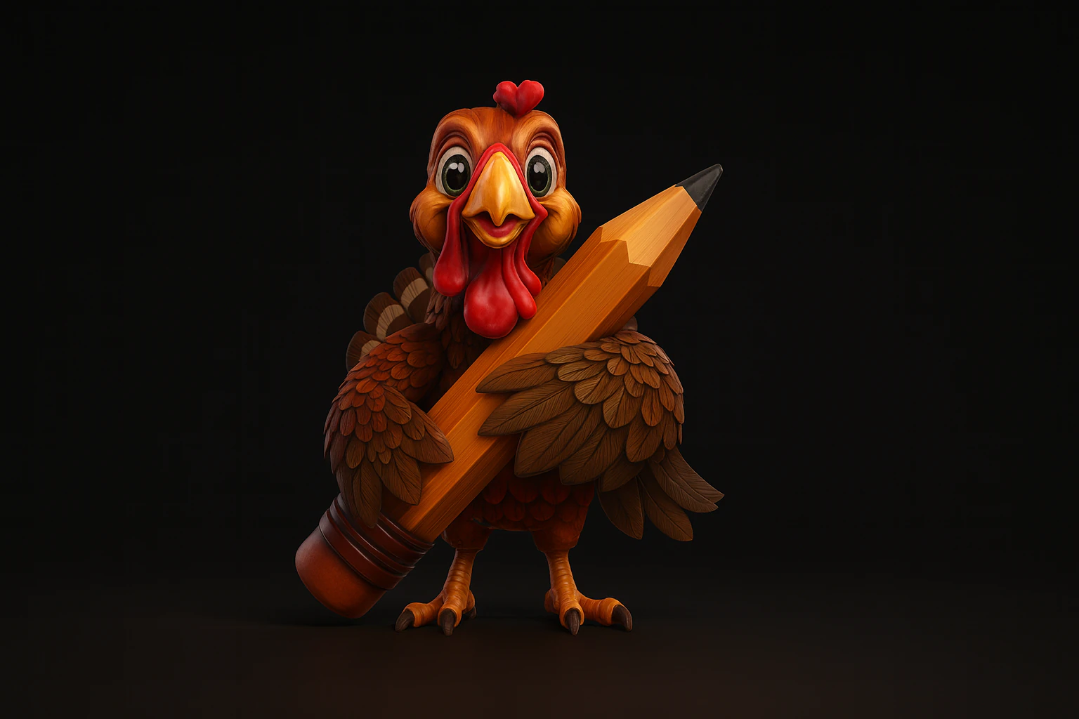 Cute Turkey with Pencil 3D Print Model Thanksgiving Decor Teacher Gift Classroom Mascot 3D Print Model .c4d .max .obj .3ds .fbx .stl .blend 