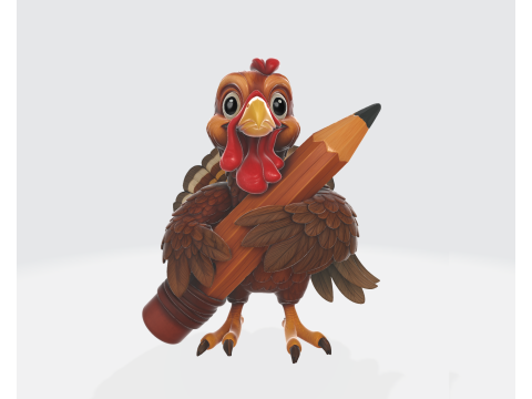 연필 3D 인쇄 모델이 있는 귀여운 칠면조 추수감사절 장식 교사 선물 교실 마스코트 3D 프린트 모델