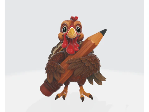 Cute Turkey with Pencil 3D Print Model Thanksgiving Decor Teacher Gift Classroom Mascot 3D Print Model
