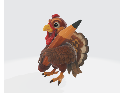 연필 3D 인쇄 모델이 있는 귀여운 칠면조 추수감사절 장식 교사 선물 교실 마스코트 3D 프린트 모델