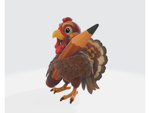 Cute Turkey with Pencil 3D Print Model Thanksgiving Decor Teacher Gift Classroom Mascot 3D Print Model