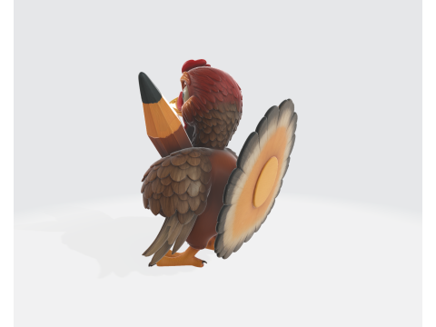 연필 3D 인쇄 모델이 있는 귀여운 칠면조 추수감사절 장식 교사 선물 교실 마스코트 3D 프린트 모델