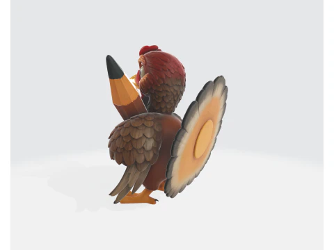 Cute Turkey with Pencil 3D Print Model Thanksgiving Decor Teacher Gift Classroom Mascot 3D Print Model