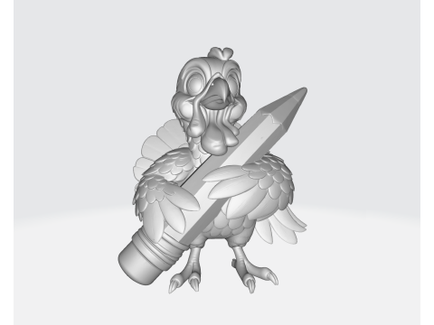 연필 3D 인쇄 모델이 있는 귀여운 칠면조 추수감사절 장식 교사 선물 교실 마스코트 3D 프린트 모델