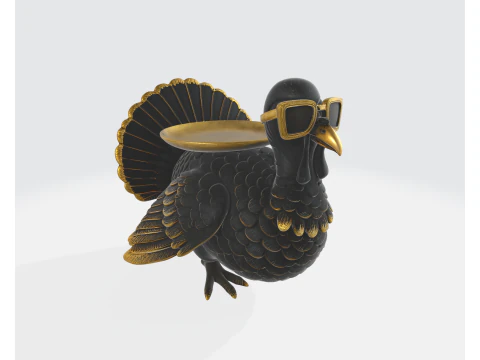 Cool Turkey Statue with Sunglasses Unique 3D Printed Decorative Figurine with Gold Accents Fun T 3D Print Model