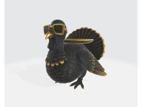 Cool Turkey Statue with Sunglasses Unique 3D Printed Decorative Figurine with Gold Accents Fun T 3D Print Model