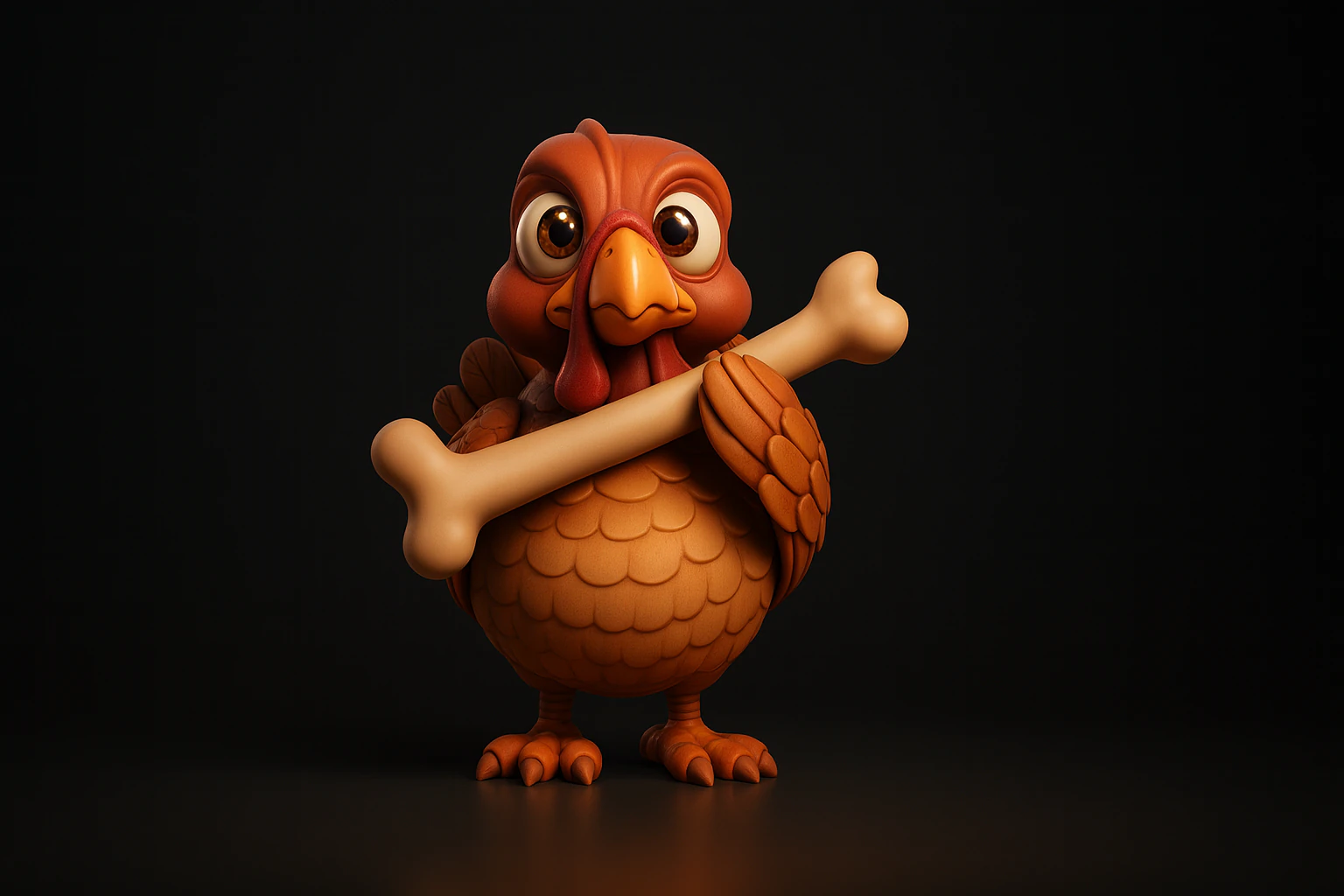 Cute Cartoon Turkey Holding Bone 3D Printable Thanksgiving Figurine Adorable Animal Model for Ho 3D Print Model .c4d .max .obj .3ds .fbx .stl .blend 