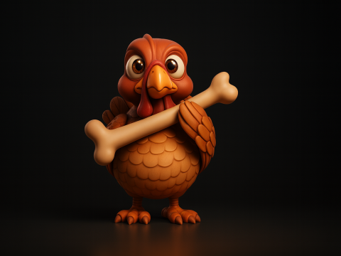 かわいい漫画七面鳥保持骨 3D 印刷可能な感謝祭の置物愛らしい動物モデル Ho 3Dプリントモデル