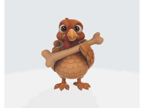 귀여운 만화 칠면조 뼈를 들고 3D 인쇄 가능한 추수감사절 작은 입상 사랑스러운 동물 모델 3D 프린트 모델