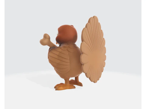 Cute Cartoon Turkey Holding Bone 3D Printable Thanksgiving Figurine Adorable Animal Model for Ho 3D Print Model