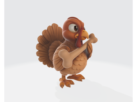 귀여운 만화 칠면조 뼈를 들고 3D 인쇄 가능한 추수감사절 작은 입상 사랑스러운 동물 모델 3D 프린트 모델