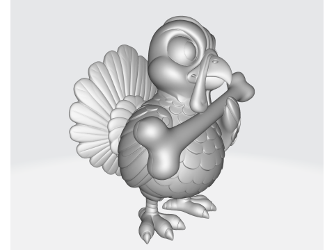 귀여운 만화 칠면조 뼈를 들고 3D 인쇄 가능한 추수감사절 작은 입상 사랑스러운 동물 모델 3D 프린트 모델