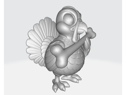 Cute Cartoon Turkey Holding Bone 3D Printable Thanksgiving Figurine Adorable Animal Model for Ho 3D Print Model