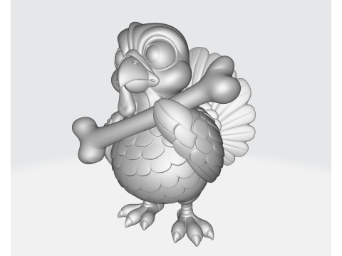 귀여운 만화 칠면조 뼈를 들고 3D 인쇄 가능한 추수감사절 작은 입상 사랑스러운 동물 모델 3D 프린트 모델