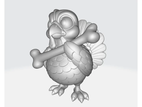 Cute Cartoon Turkey Holding Bone 3D Printable Thanksgiving Figurine Adorable Animal Model for Ho 3D Print Model