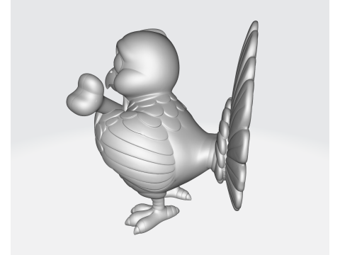 귀여운 만화 칠면조 뼈를 들고 3D 인쇄 가능한 추수감사절 작은 입상 사랑스러운 동물 모델 3D 프린트 모델