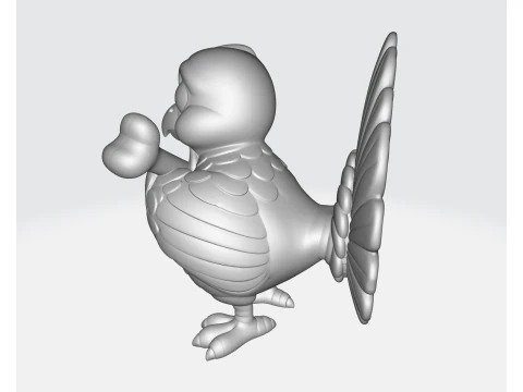 Cute Cartoon Turkey Holding Bone 3D Printable Thanksgiving Figurine Adorable Animal Model for Ho 3D Print Model