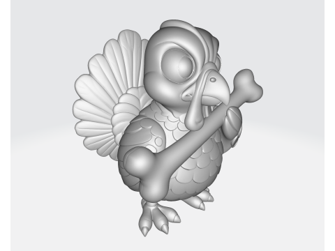 귀여운 만화 칠면조 뼈를 들고 3D 인쇄 가능한 추수감사절 작은 입상 사랑스러운 동물 모델 3D 프린트 모델