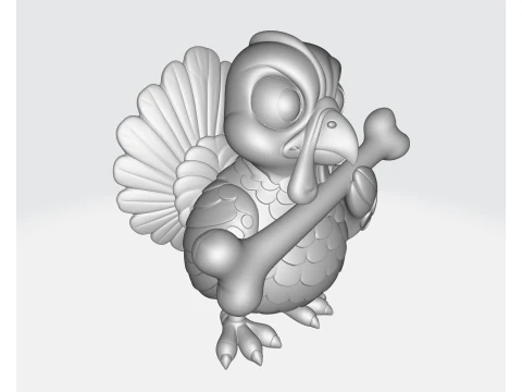 Cute Cartoon Turkey Holding Bone 3D Printable Thanksgiving Figurine Adorable Animal Model for Ho 3D Print Model