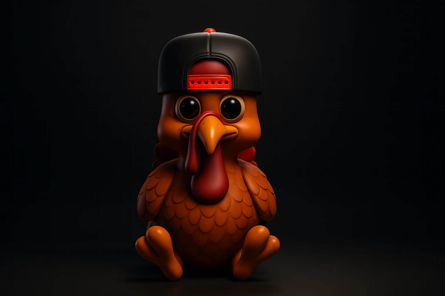 Cute Turkey with Snapback Hat 3D Printed Cartoon Animal Figurine Funny Thanksgiving Decor 3D Print Model .c4d .max .obj .3ds .fbx .stl .blend