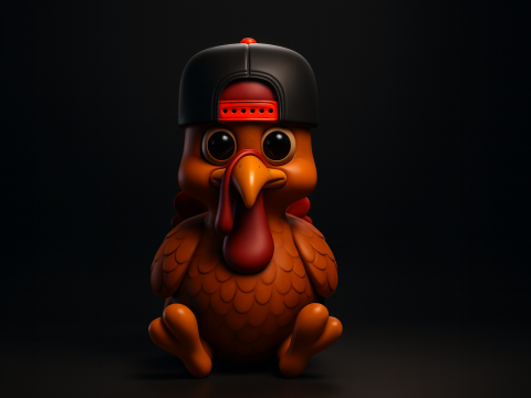 Dinde mignonne avec chapeau Snapback, figurine d'animal de dessin animé imprimée en 3D, décor drôle de Thanksgiving Modèles 3D en vedette