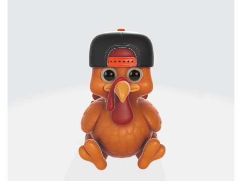 可爱的火鸡，带按扣帽子 3D 打印卡通动物雕像有趣的感恩节装饰 3D 打印模型