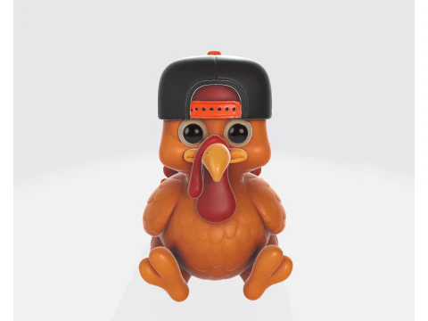 Cute Turkey with Snapback Hat 3D Printed Cartoon Animal Figurine Funny Thanksgiving Decor 3D Print Model