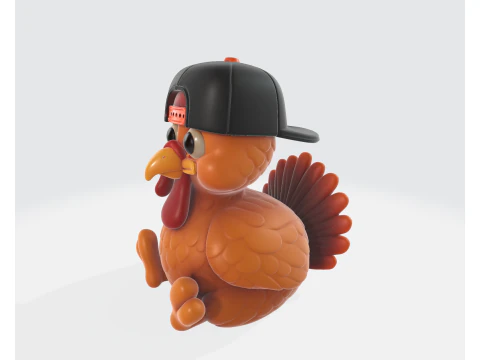 Cute Turkey with Snapback Hat 3D Printed Cartoon Animal Figurine Funny Thanksgiving Decor 3D Print Model