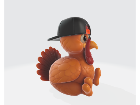可爱的火鸡，带按扣帽子 3D 打印卡通动物雕像有趣的感恩节装饰 3D 打印模型