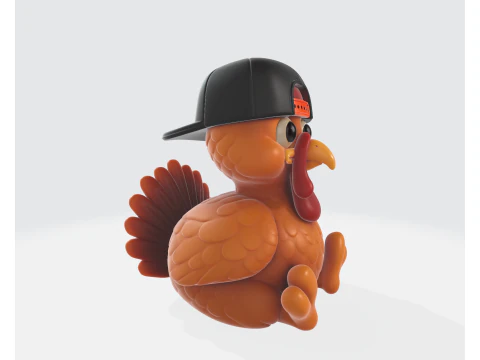 Cute Turkey with Snapback Hat 3D Printed Cartoon Animal Figurine Funny Thanksgiving Decor 3D Print Model