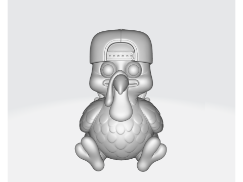 可爱的火鸡，带按扣帽子 3D 打印卡通动物雕像有趣的感恩节装饰 3D 打印模型