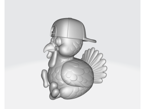 可爱的火鸡，带按扣帽子 3D 打印卡通动物雕像有趣的感恩节装饰 3D 打印模型