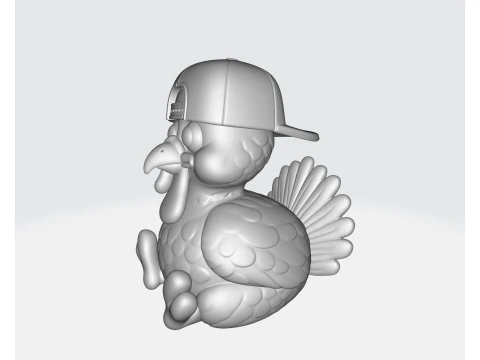 Cute Turkey with Snapback Hat 3D Printed Cartoon Animal Figurine Funny Thanksgiving Decor 3D Print Model