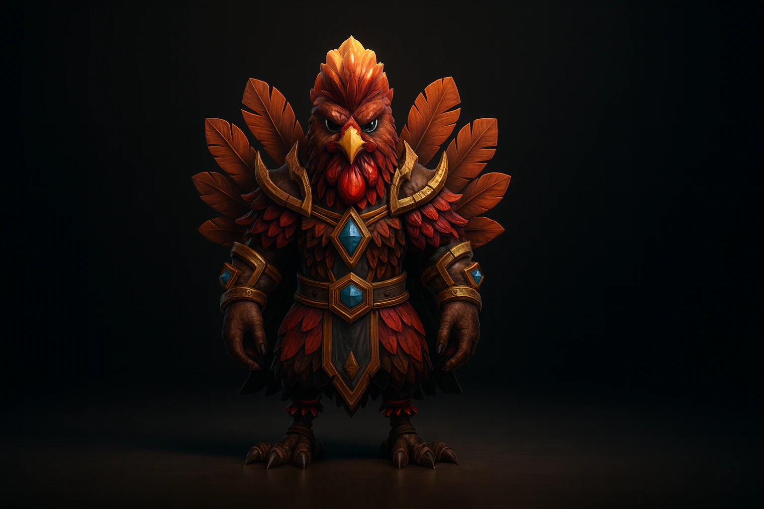 Thanksgiving Warrior Rooster 3D Print Model Festive Turkey-Inspired Hero Figurine 3D Print Model .c4d .max .obj .3ds .fbx .stl .blend 