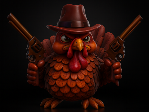 Figurine de Cowboy drôle de dinde du Far West, décor de Thanksgiving, dinde à pistolet Modèles 3D en vedette