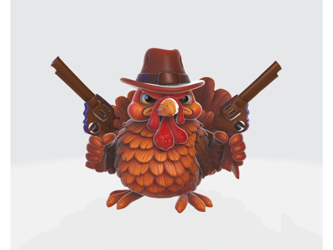 Wild West Turkey Funny Cowboy Turkey Figurine Thanksgiving Decor Gun-Slinging Turkey 3D Print Model