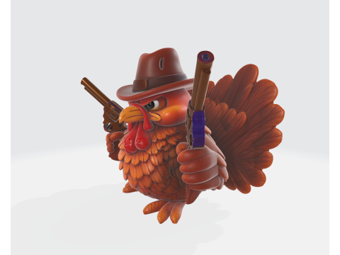 Wild West Turkey Funny Cowboy Turkey Figurine Thanksgiving Decor Gun-Slinging Turkey 3D Print Model